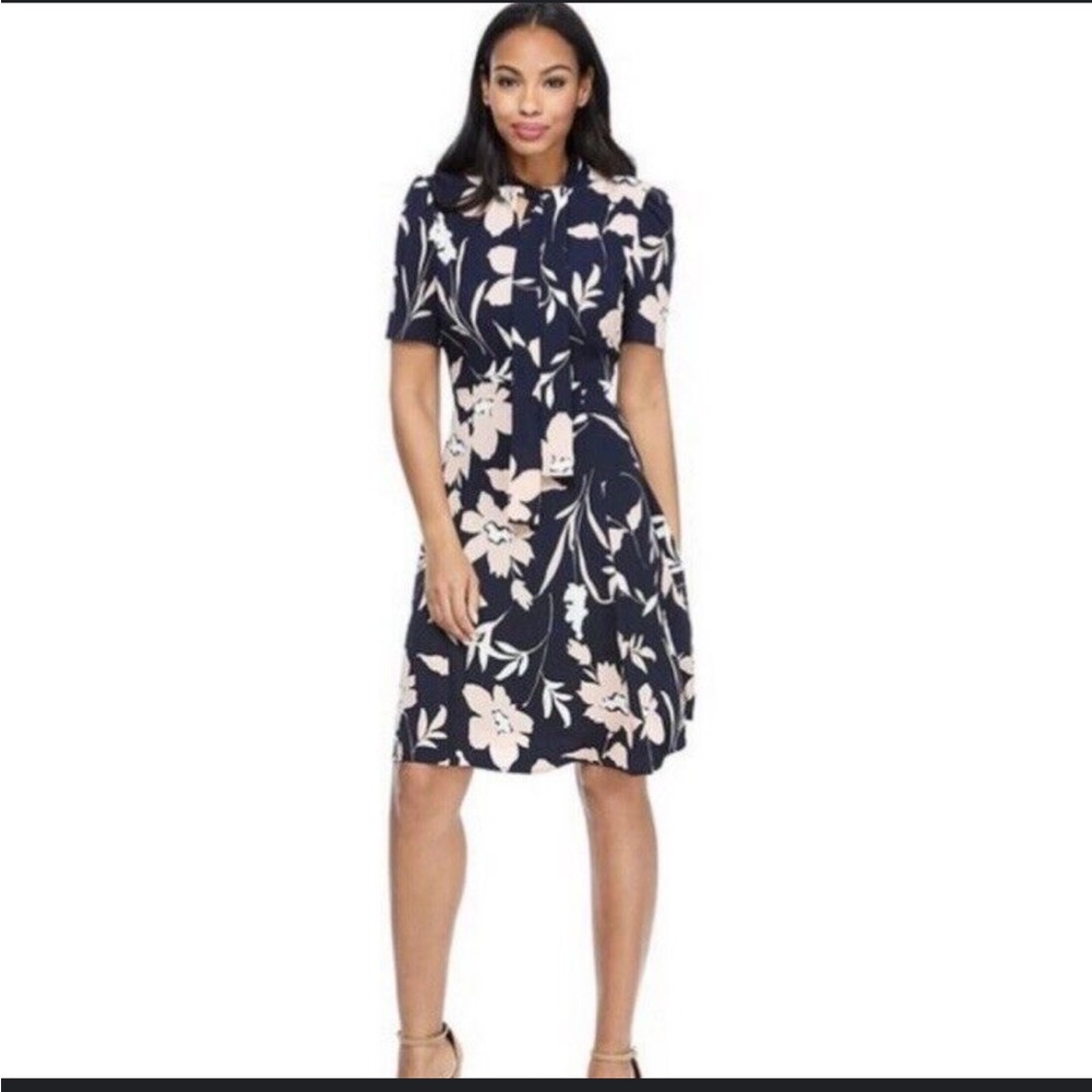 Maggy London Floral Navy and Pink Dress - Size 2